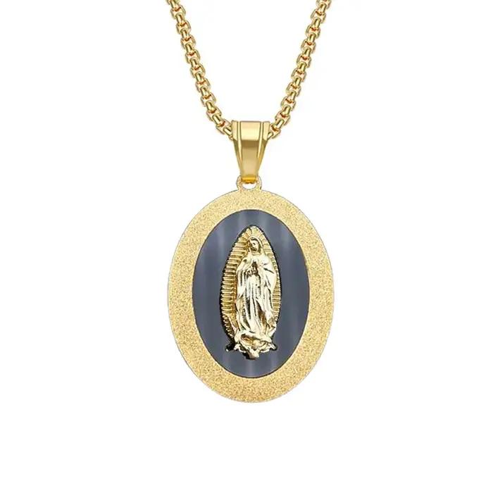 Collier pendentif Vierge Marie en acier inoxydable pour homme