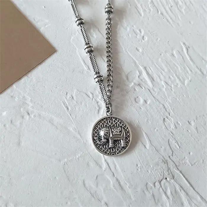 YIZIZAI-Collier pendentif éléphant rétro pour femme, plaqué argent thaïlandais, bijoux asymétriques, mode coréenne, vente en gros