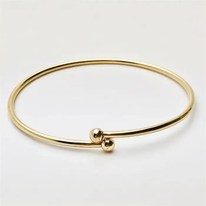Bracelet jonc flexible en or rempli 14K de 7 pouces avec billes filetées de 2