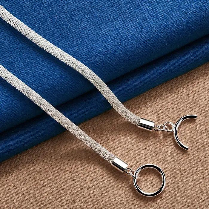 Collier en maille simple en argent sterling 925 de 4 mm pour hommes et femmes
