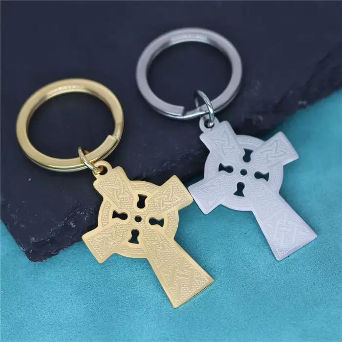 Porte-clés Vintage Viking croix celtique Talisman, pendentif pour hommes et femmes, couleur or, amulette en acier inoxydable, bijoux Punk