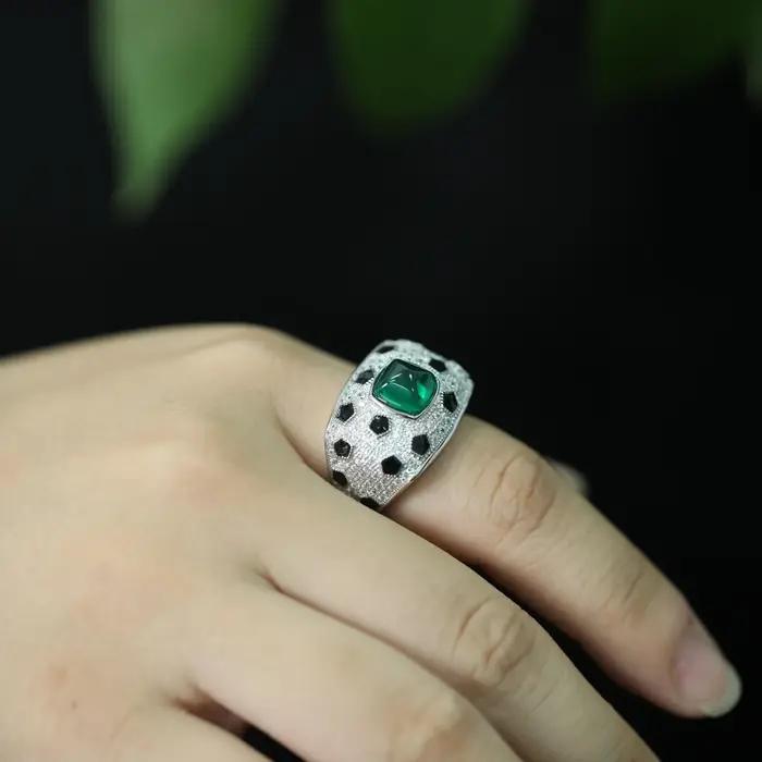 Bague en argent sterling 925 avec émeraude et pierres précieuses pour occasions spéciales bijoux fin unisexe