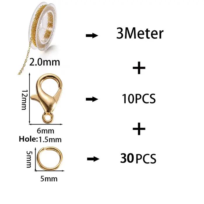 Chaîne à maillons en alliage de 3 mètres pour la fabrication de bijoux DIY avec anneaux de saut et fermoirs à homard pour colliers et bracelets à offrir pour occasions spéciales