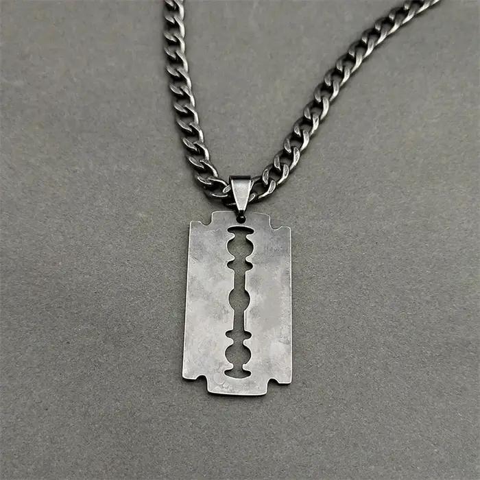 Collier long lame de rasoir en acier inoxydable croix tracker d'humeur pour hommes et femmes occasions spéciales punk gothique steampunk