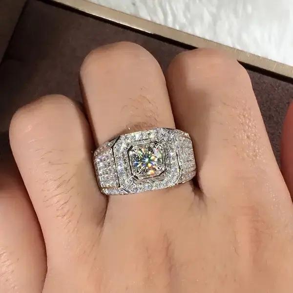 Bague en argent sterling 925 sertie de moissonite blanche élégante pour homme occasions spéciales alliance de mariage anniversaire fêtes de fin d'année cadeau spécial