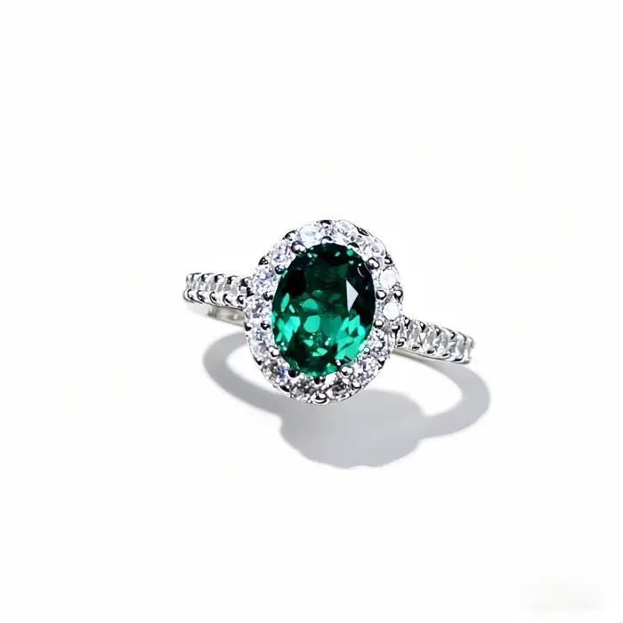 Bague taille émeraude - Bijoux de luxe minimalistes haut de gamme en platine PT950 pour femmes avec pierres précieuses cultivées
