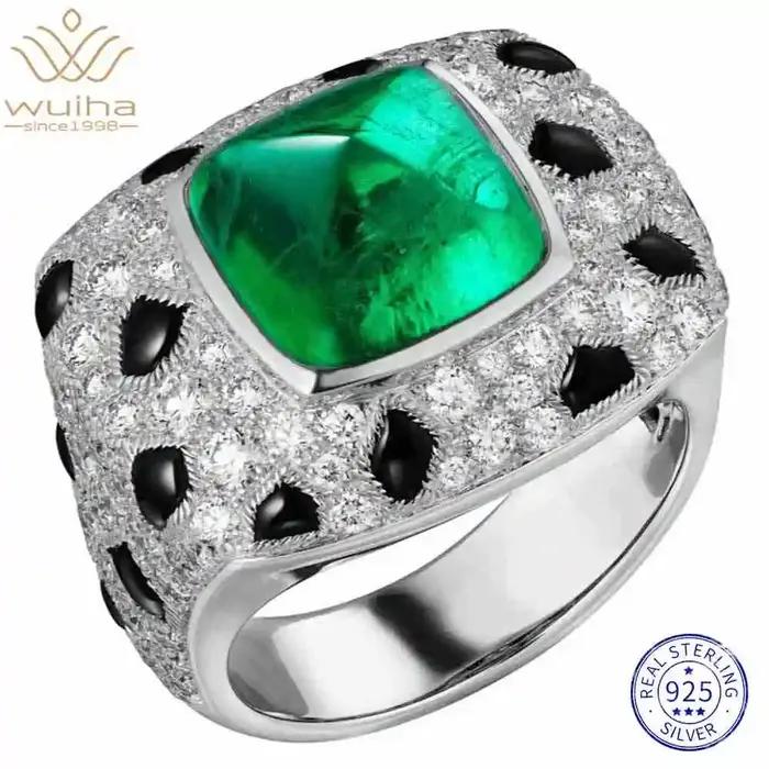 WUIHA – bague de fiançailles en argent Sterling 925, saphir de laboratoire, émeraude, diamants à hau