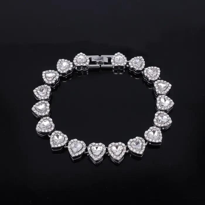 Yupsk 45CM/20CM coeur brillant strass Hip Hop Rock Tennis chaîne Bracelet collier pour femmes hommes