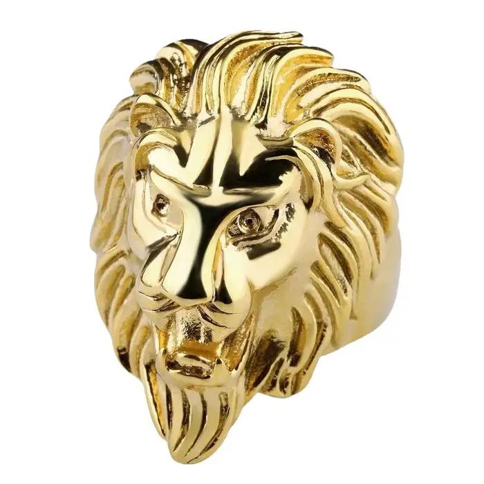 Bague Vintage Tête de Lion Dorée pour Hommes, Alliage de Zinc, Sculpture 3D Lion, Style Hip Hop Rock Biker, Bijou de Doigt Tendance pour Occasions Spéciales