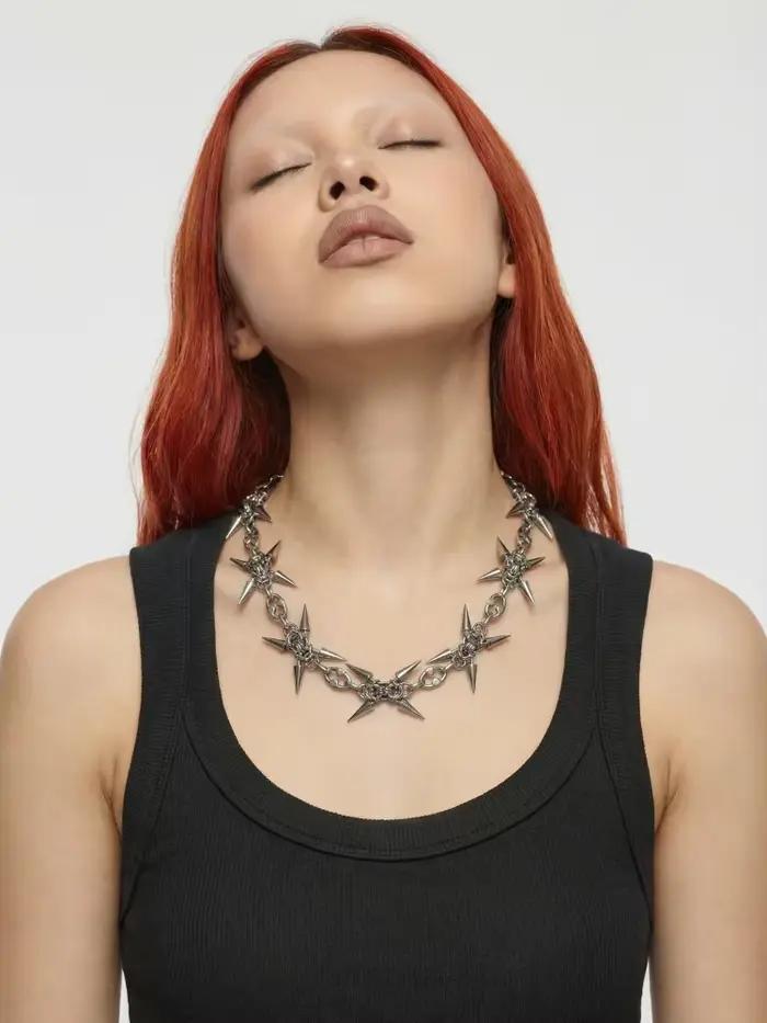 Collier Punk Grunge Rock Squelette en Acier Inoxydable Chaîne de Maillons Accessoire Cadeau Occasions Spéciales