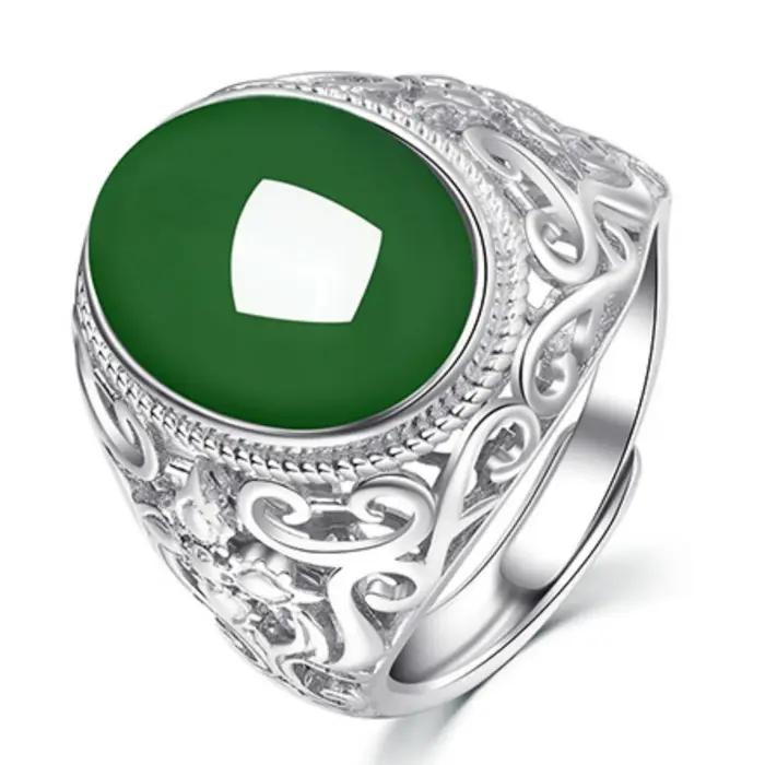 Bague en argent 925 avec imitation de jade naturel