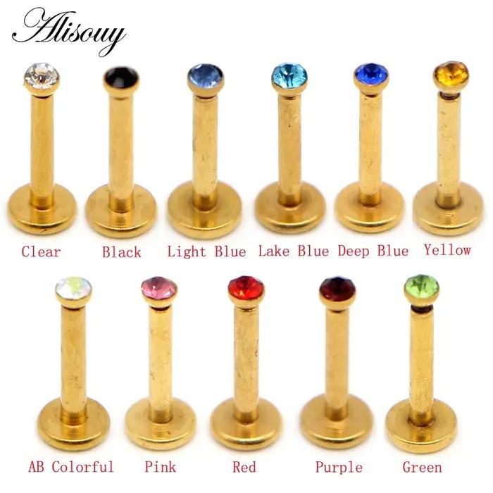 Alisouy 1 pièce Nombril Zircon acier inoxydable filetage interne bijoux de corps cristal lèvre Piercing Labret anneau Tragus oreille Stud