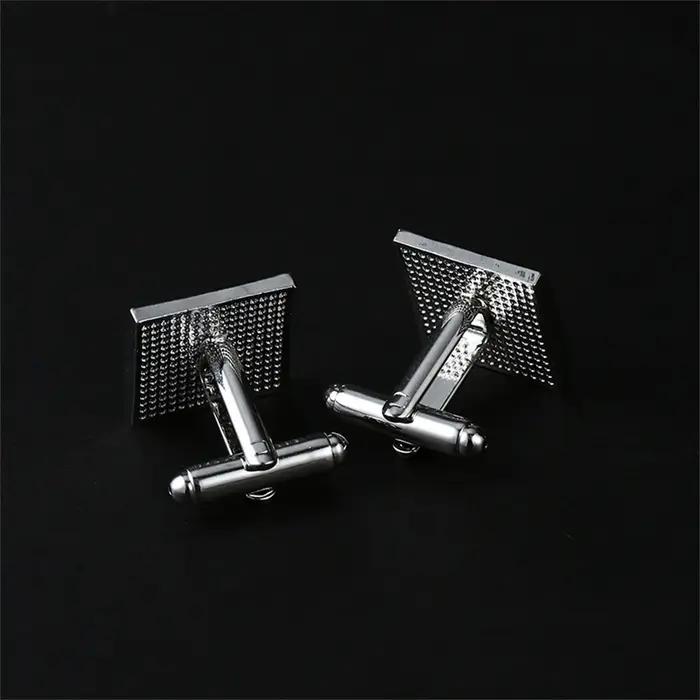Boutons de manchette en plaqué argent ZRM pour hommes, motif carré romantique, élégants pour occasions spéciales et cadeaux de fête des pères