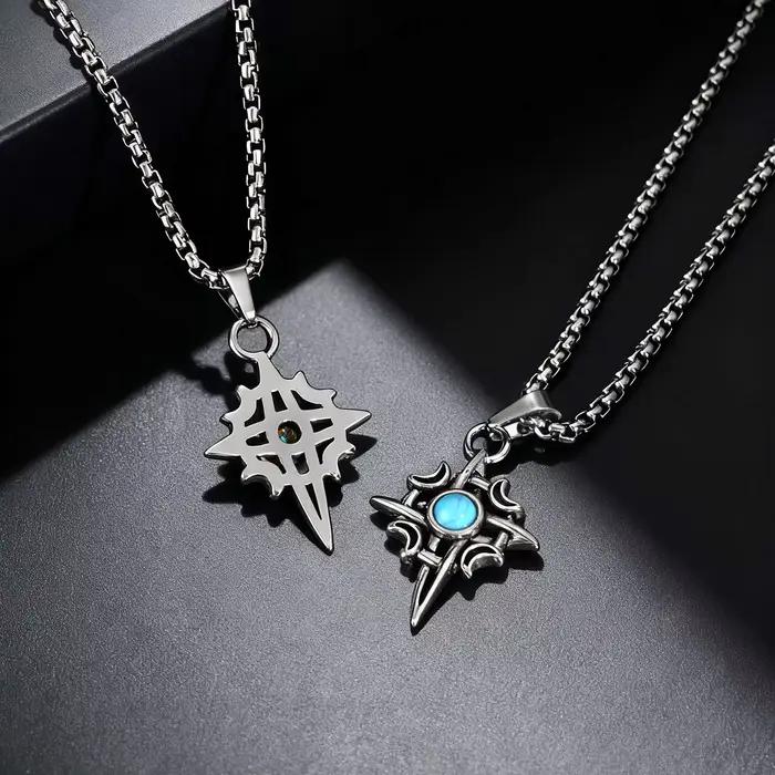 Collier pendentif géométrique en pierre naturelle Turquoise pour hommes, breloque étoile de lune en acier inoxydable, étanche, bijoux à la mode, cadeau