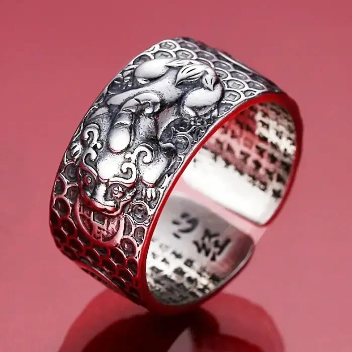 Bagues en argent thaïlandais 925 pour hommes, bête divine Pixiu dominateur, Style large, Vintage, Hip-hop, Rock, Banquet, bijoux, ouverture réglable