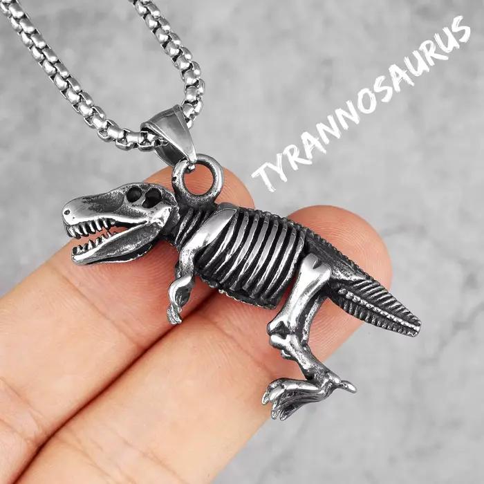 Tyrannosaure dinosaure fossile en acier inoxydable hommes colliers pendentifs chaîne pour petit ami