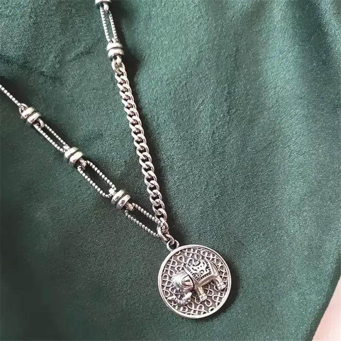 YIZIZAI-Collier pendentif éléphant rétro pour femme, plaqué argent thaïlandais, bijoux asymétriques,