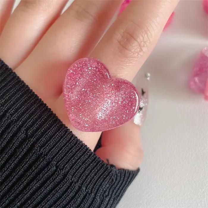 Bague Géométrique en Résine Rose pour Femme et Fille, Anneau Coloré en Acrylique, Ours, Nministériel