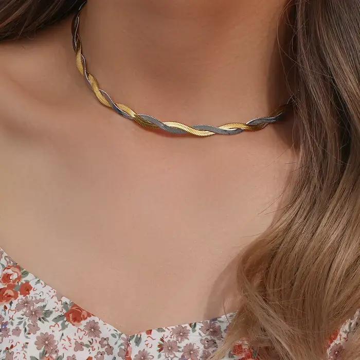 E.B.belle – collier ras du cou tressé en os de poisson pour femme, couleur or et argent, boutique officielle, bijoux en acier inoxydable