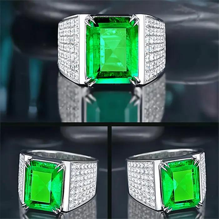 Bague en émeraude verte naturelle pour homme