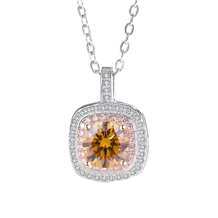 Collier pendentif carré en argent 925 saphir de haute qualité, classique et tendance, 2 carats