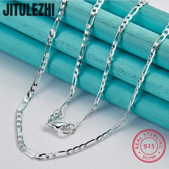 Collier en argent Sterling 925 pour hommes, 1 pièce, élégant collier chaîne Figaro argenté de 2mm po
