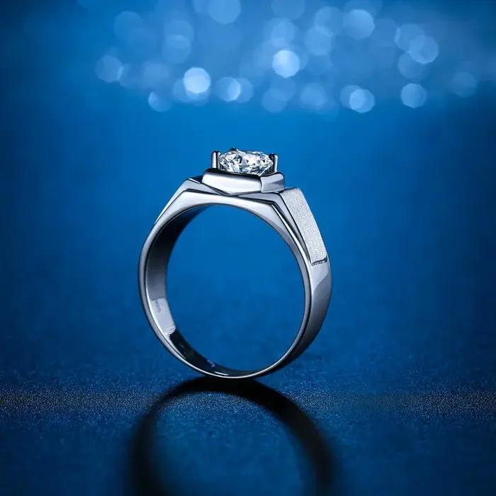Bague pour homme en or blanc 18 carats massif avec moissanite certifiée 1 carat