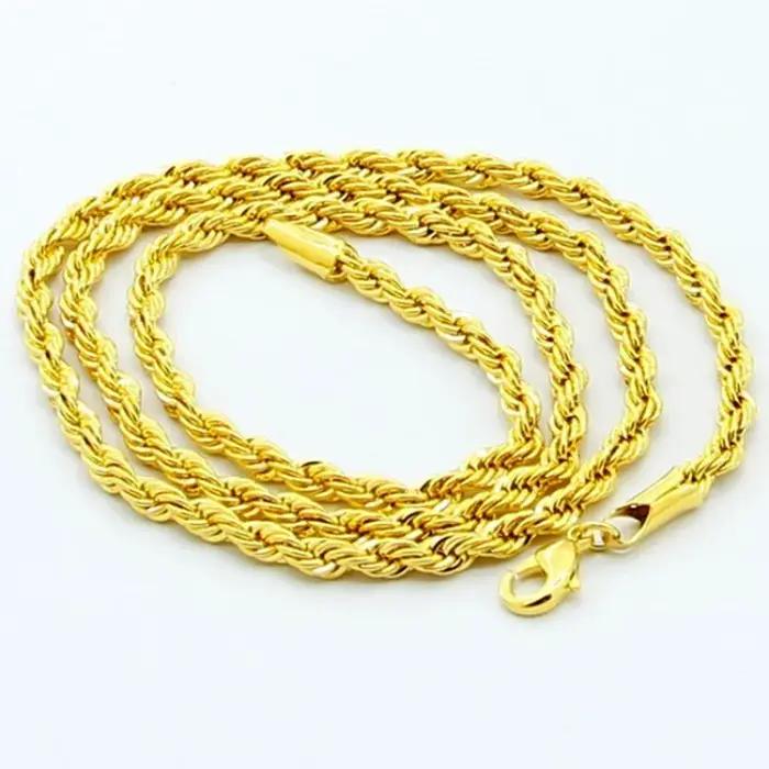 Collier en corde torsadée en or 24K 9999 3/4/5mm