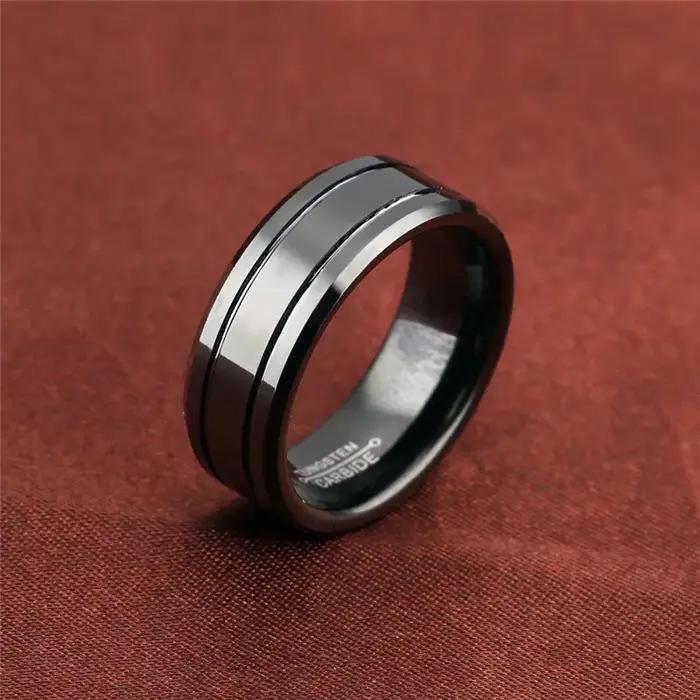 Bague en acier inoxydable noir pour hommes