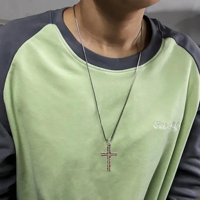 Pendentif Croix de Jésus Original en Or Sculpté et Argent 925 Bijou Vintage Punk pour Femmes et Hommes Occasions Spéciales