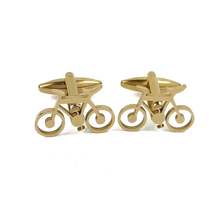 Nouveau - Boutons de manchette en acier inoxydable plaqué or 18 carats : design de vélo exquis