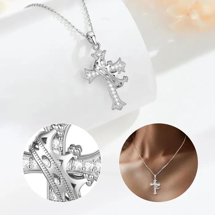 Collier croix couronne en cuivre classique unisexe symbole de foi pour femmes et hommes occasions religieuses et familiales