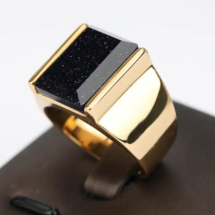 Bague de cocktail KEISHA LENA en acier inoxydable plaqué or 18 carats avec pierre précieuse artificielle pour homme et femme, tracker d'humeur, design géométrique, occasions sociales et spéciales
