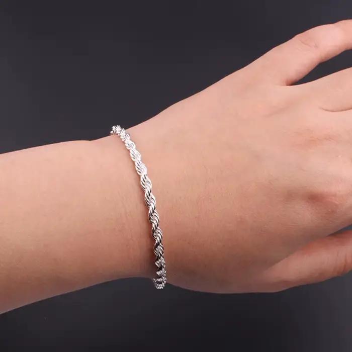 Bracelet en argent sterling 925 avec breloques minimalistes et corde torsadée pour homme et femme, cadeau idéal pour toutes les occasions spéciales