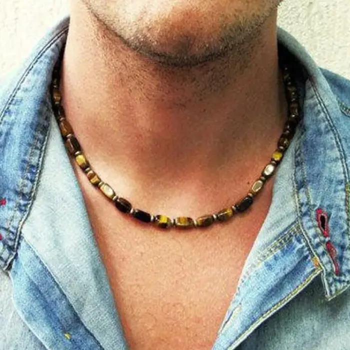 Collier de perles en hématite pour hommes, cadeau pour petit ami, collier noir