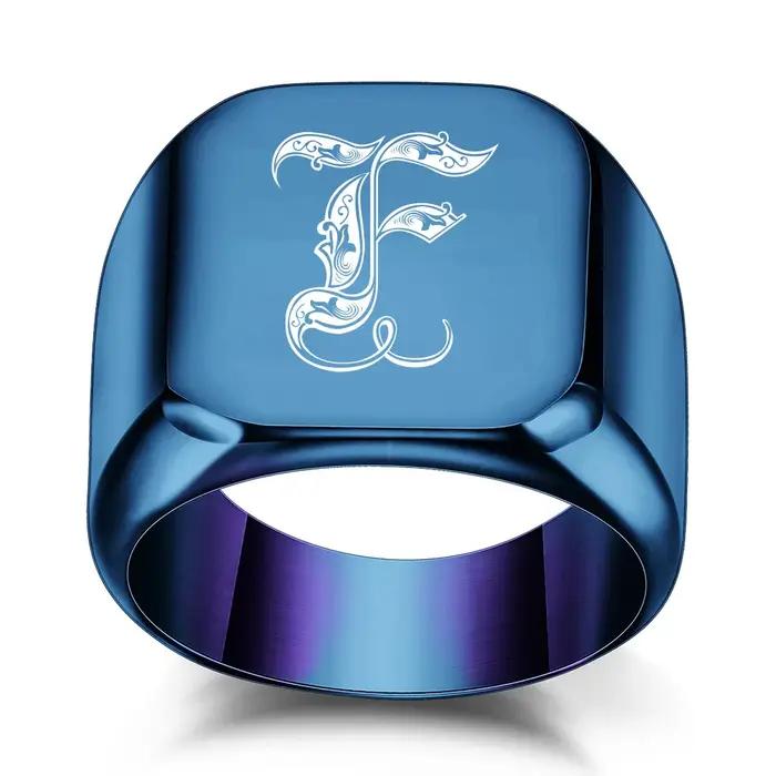Bague signet personnalisée avec initiale A-Z pour hommes