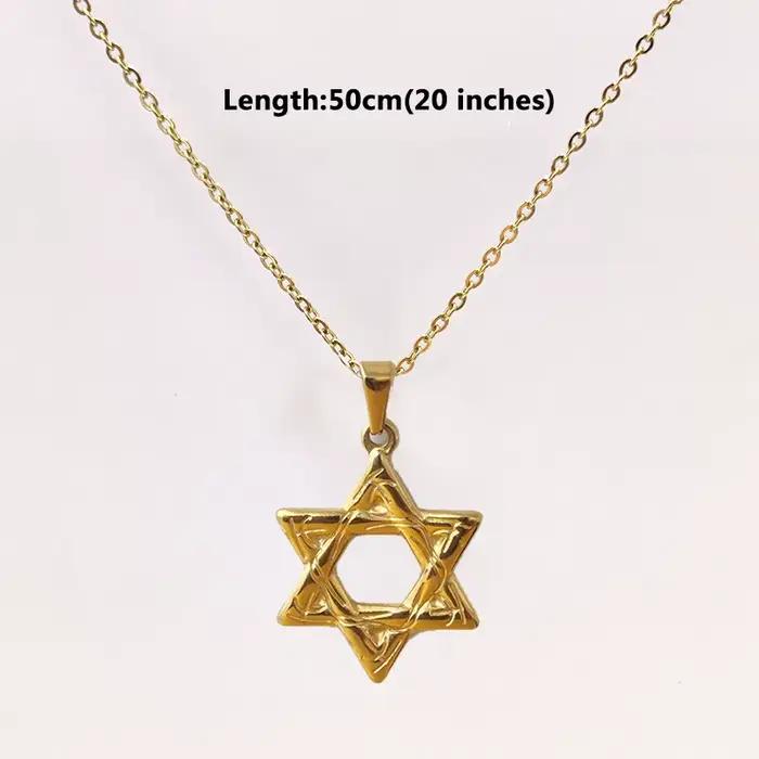 Collier élégant étoile de David plaqué or 18 carats en acier inoxydable - Hexagramme religieux pour hommes et femmes, option cadeau