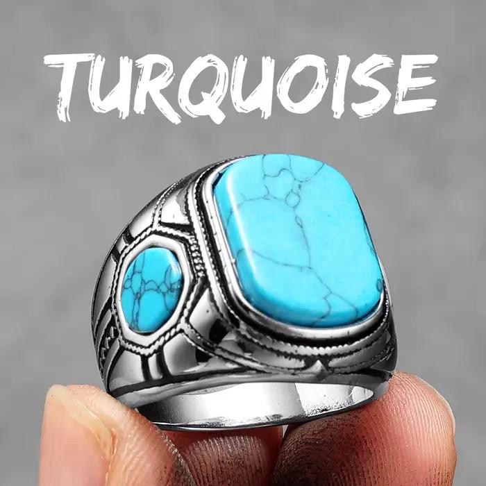 Bagues de luxe sculptées en Turquoise pour hommes et femmes, bijoux Vintage Punk Rock Cool, accessoi