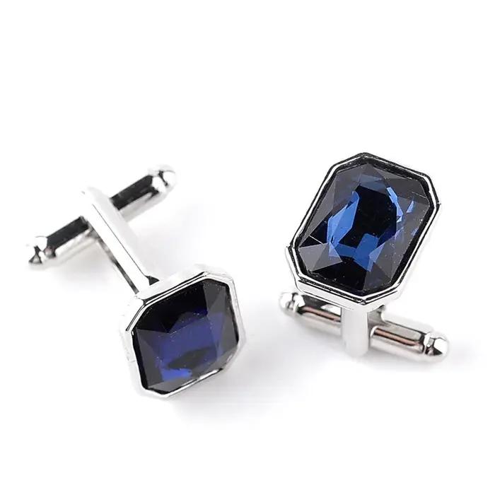 Boutons de manchette pour hommes, boutons de manchette pour costumes, mode luxe, boucle colorée bleu