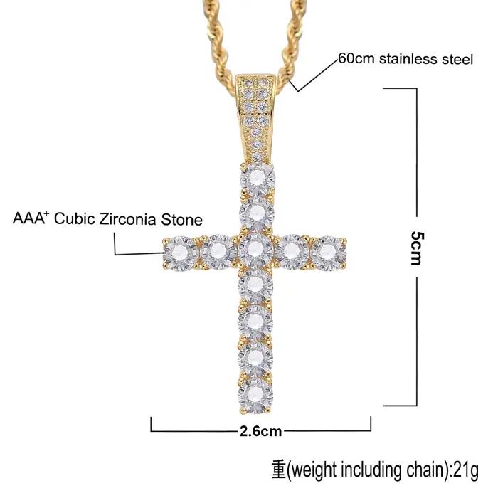 Hip Hop – collier avec pendentif en croix glacée pour hommes et femmes