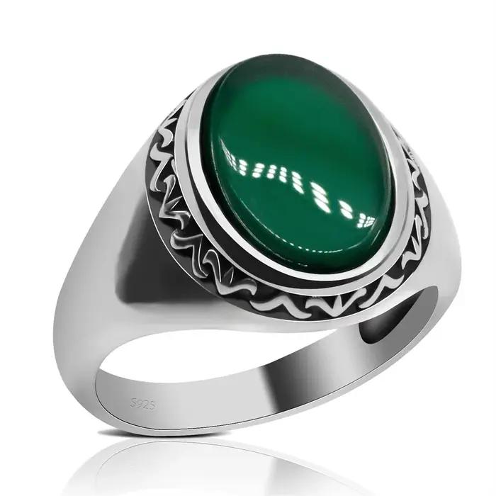 Bague en argent pur S925 pour homme, argent regardé 100%, vert agate, cadeau de couple, haute qualit