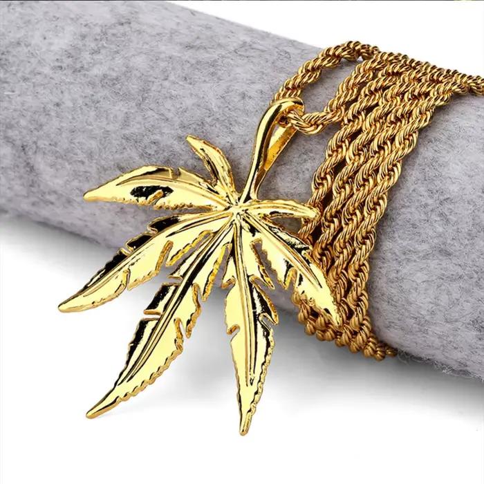 Colliers Hip Hop tendance en feuille de chanvre, chaînes à motif herbe, bijoux Hip Hop pour hommes et femmes, accessoires de streetwear quotidiens