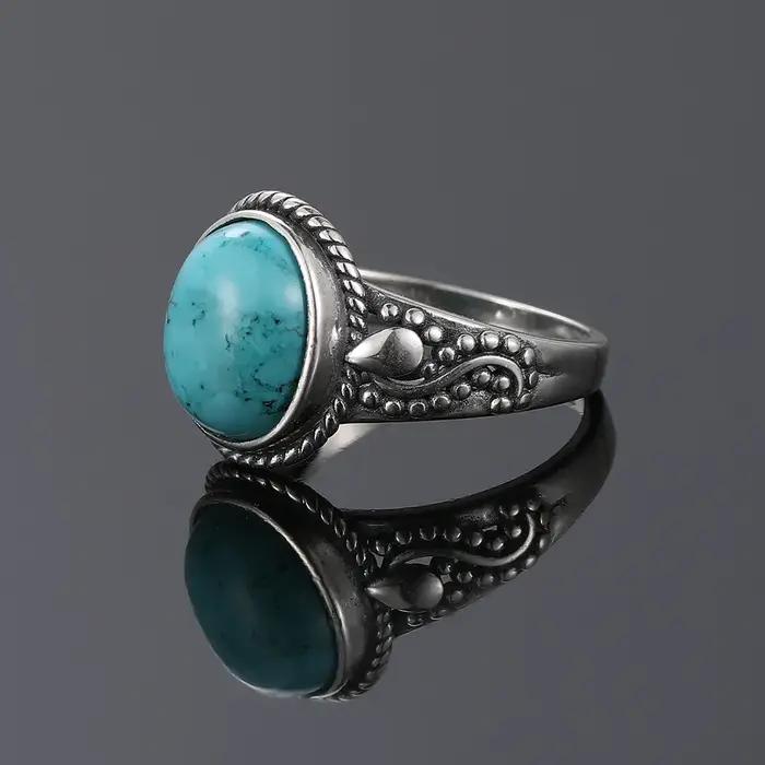 Bagues en Turquoise Naturelle Plaquées Argent Pour Hommes et Femmes Style Rétro Occasions Spéciales