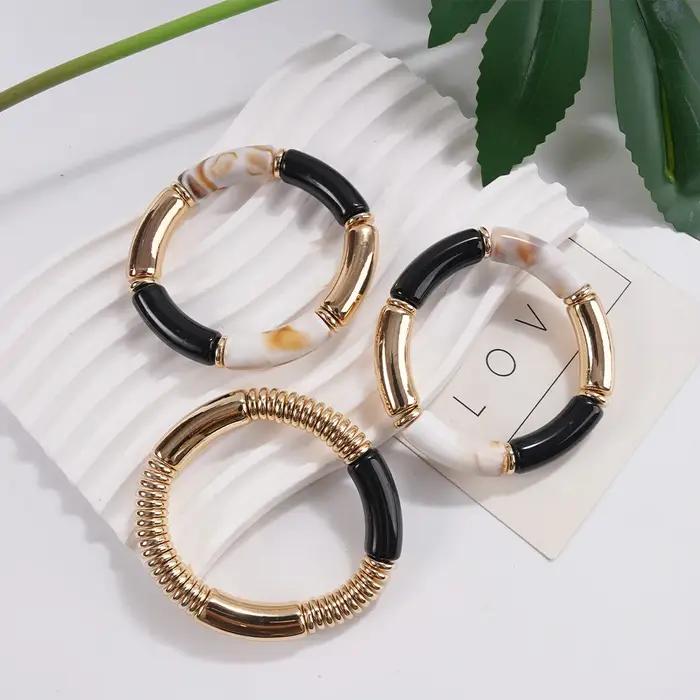 Ensemble de 3 bracelets en marbre de style moderne et éclaté
