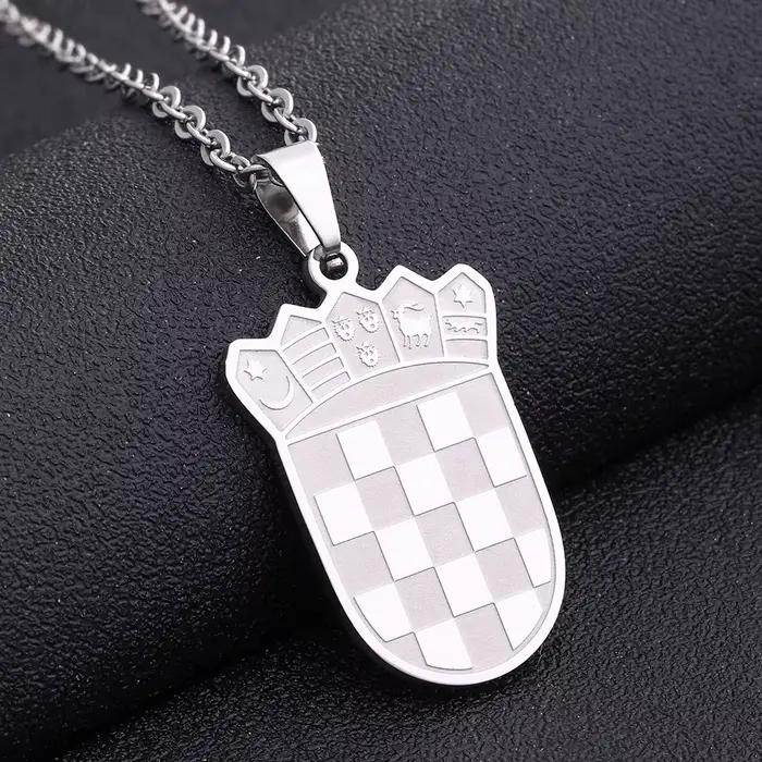 Collier pendentif en acier inoxydable pour hommes et femmes, Europe, sensation croate, or, acier, document Hrvatska, bijoux ethniques, cadeau fosotique