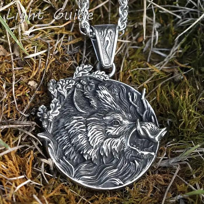 Collier avec pendentif en forme de sanglier féroce en acier inoxydable 316L pour hommes, bijoux à la