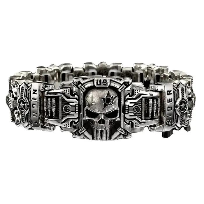 Bracelet crâne dominateur rétro pour homme, breloque punk rock, bracelets de cavalier, moto de rue a