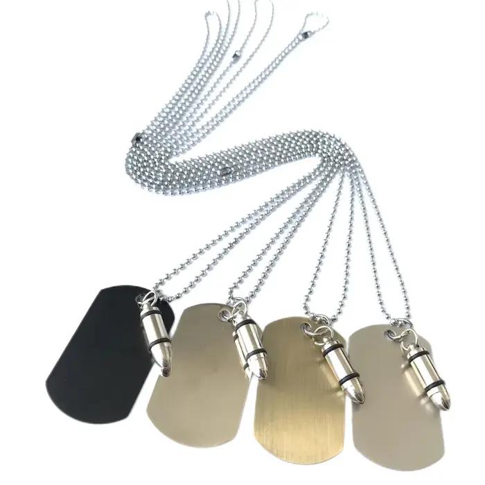 Collier militaire lisse avec pendentif balle, chaîne de pull tendance, collier long personnalisé, ac