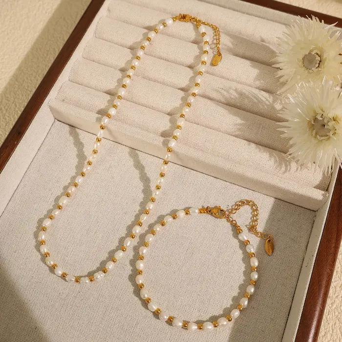 Amaiyllis – ensemble bracelet et collier de perles d'eau douce baroques Vintage