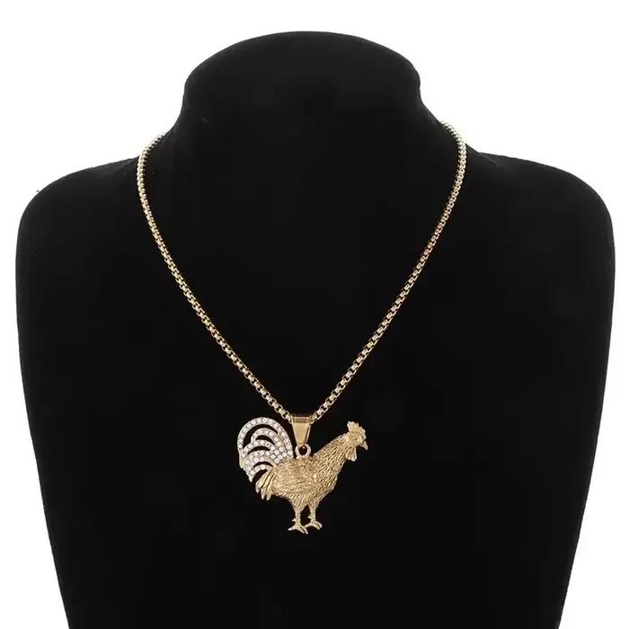 Hip-Hop Cool zodiaque Animal grand coq pendentif collier incrusté de cristal Zircon hommes et femmes noël anniversaire bijoux cadeau